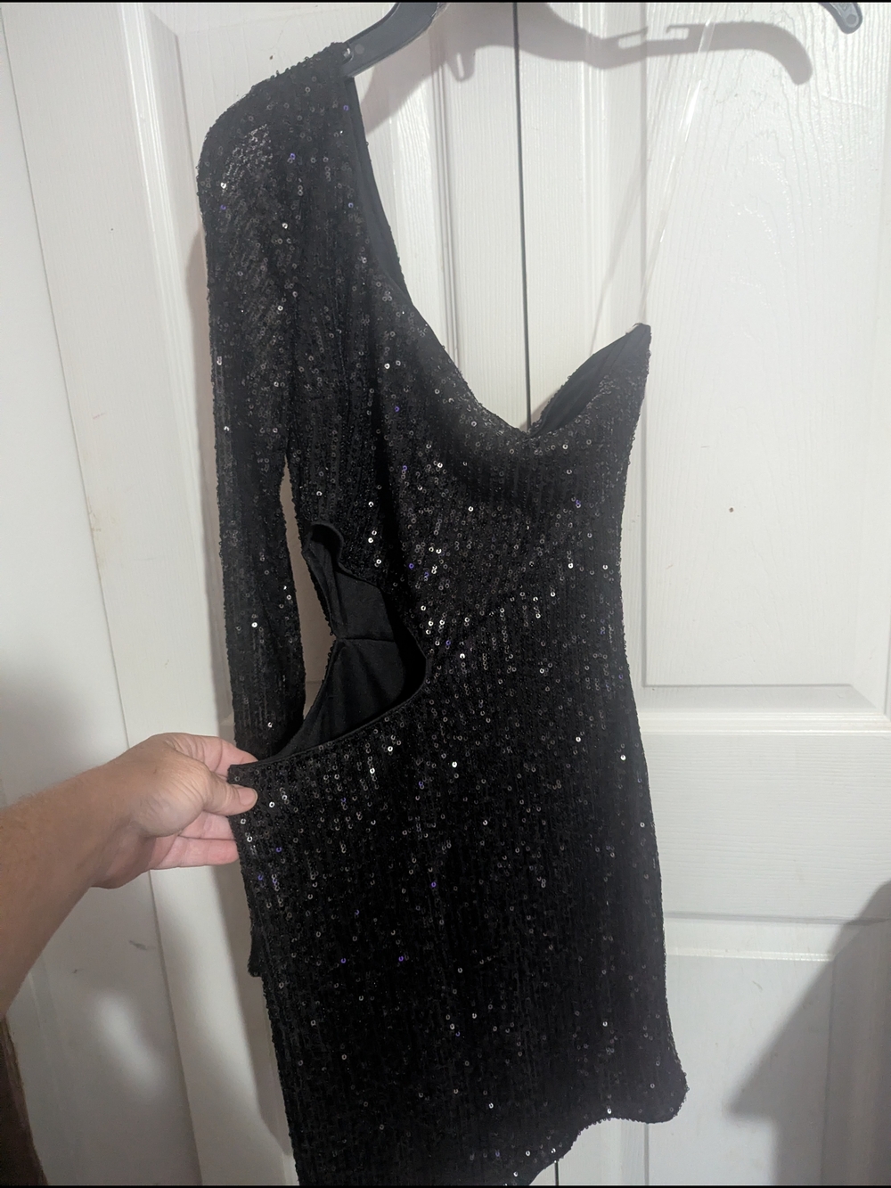 Windsor Black Sequin One-Shoulder Cutout Mini Dress